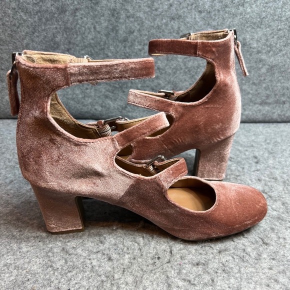 Indigo Rd. Pink Velvet Multi Strap Mary Jane Block Heels Dusty Rose Shoes 8.5 - Picture 5 of 7